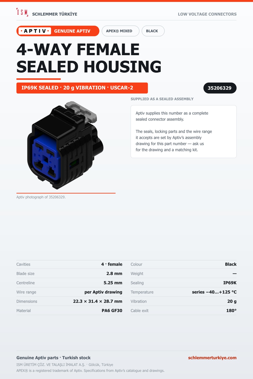 GENUINE APEX MIXED 4-WAY FEMALE CONNECTOR HOUSING · BLACK