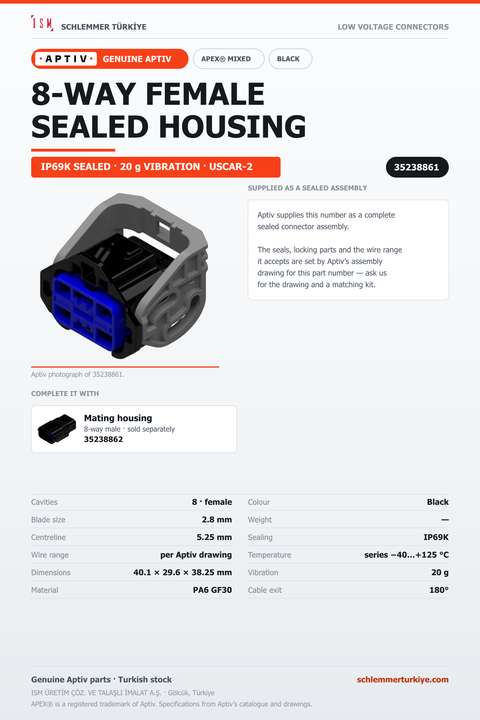 GENUINE APEX MIXED 8-WAY FEMALE CONNECTOR HOUSING · BLACK