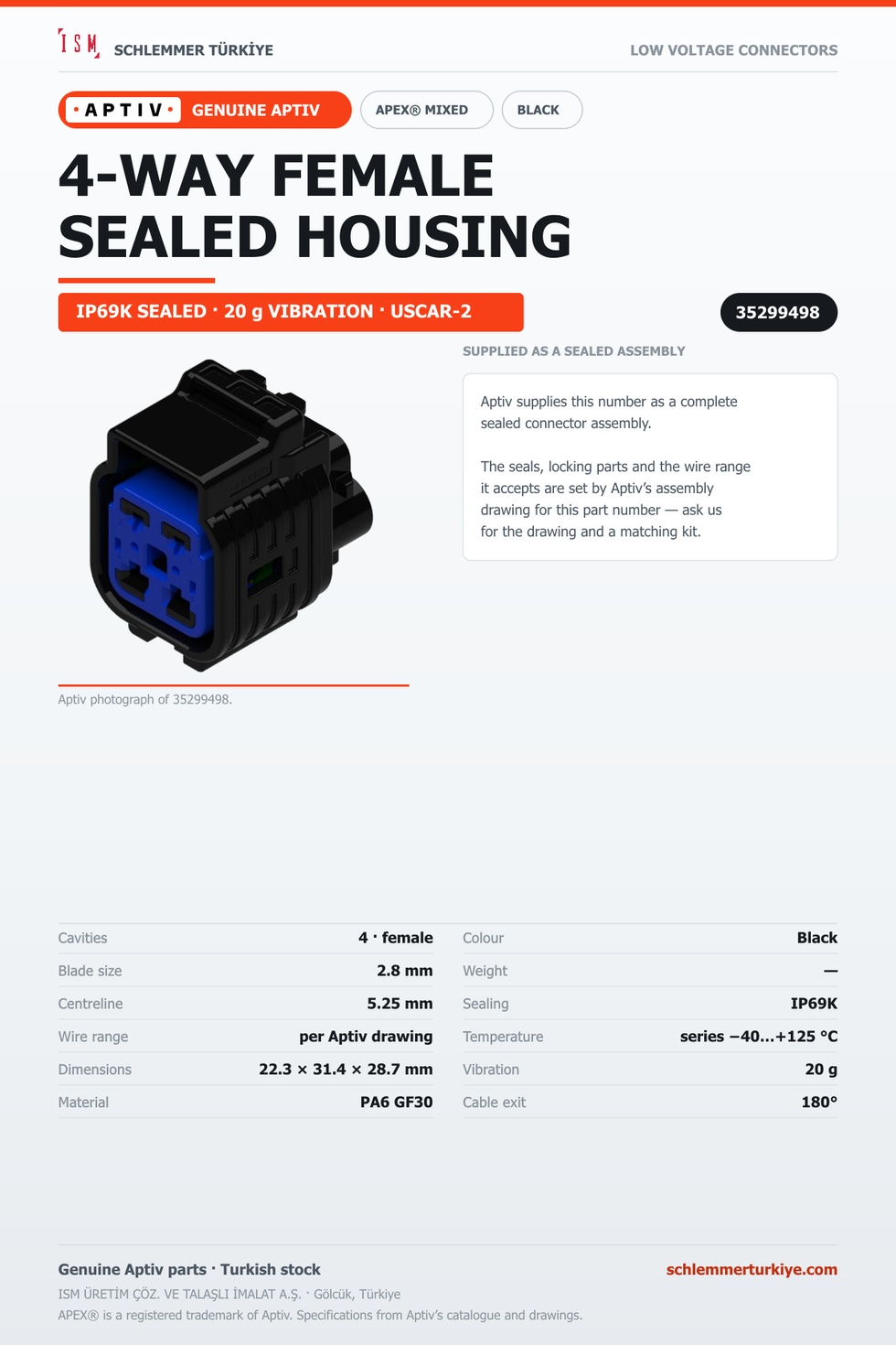 GENUINE APEX MIXED 4-WAY FEMALE CONNECTOR HOUSING · BLACK