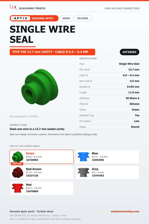 GENUINE SINGLE WIRE SEAL · GREEN · 13.7 MM CAVITY · Ø 6.0 – 6.4 MM
