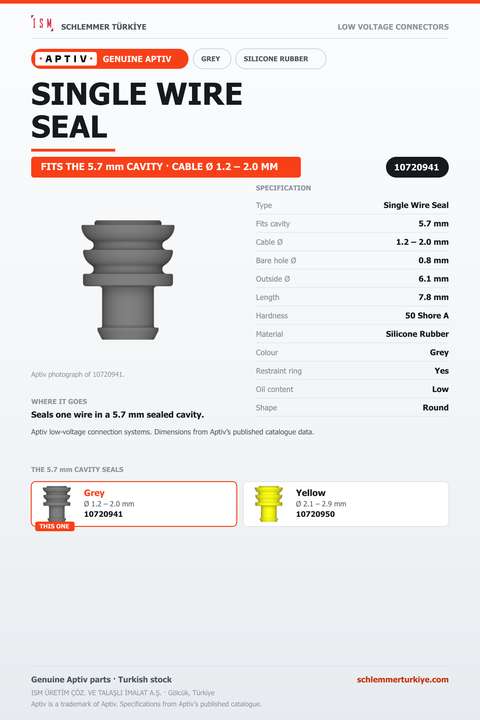 GENUINE SINGLE WIRE SEAL · GREY · 5.7 MM CAVITY · Ø 1.2 – 2.0 MM