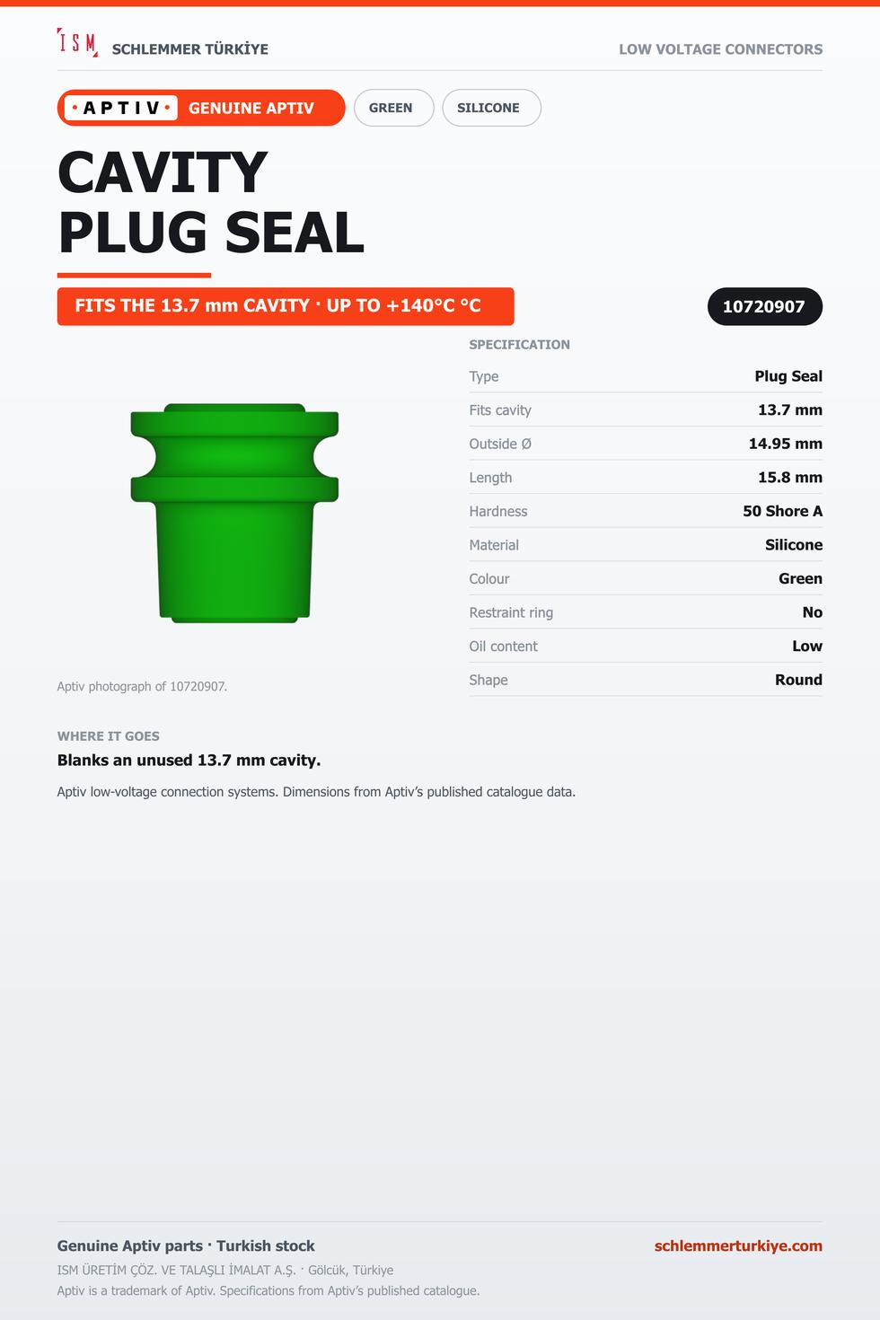 GENUINE PLUG SEAL · GREEN · 13.7 MM CAVITY