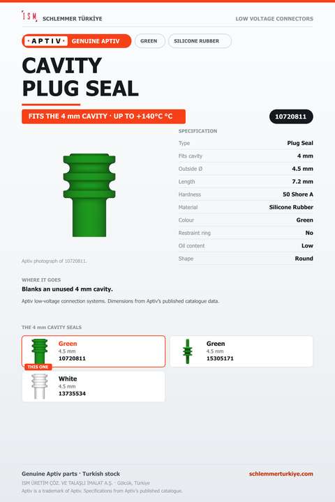 GENUINE PLUG SEAL · GREEN · 4 MM CAVITY · L 7.2 MM