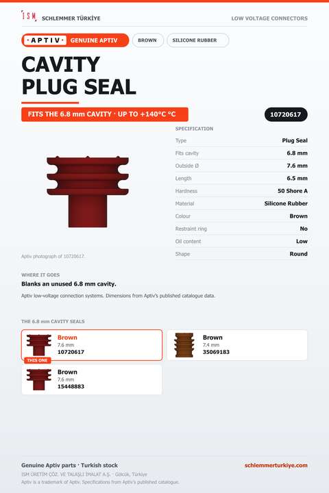 GENUINE PLUG SEAL · BROWN · 6.8 MM CAVITY · L 6.5 MM · 50 SH A