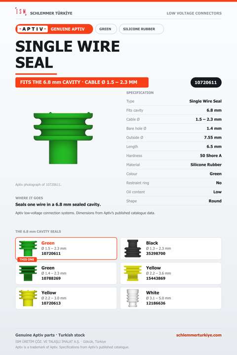 GENUINE SINGLE WIRE SEAL · GREEN · 6.8 MM CAVITY · Ø 1.5 – 2.3 MM