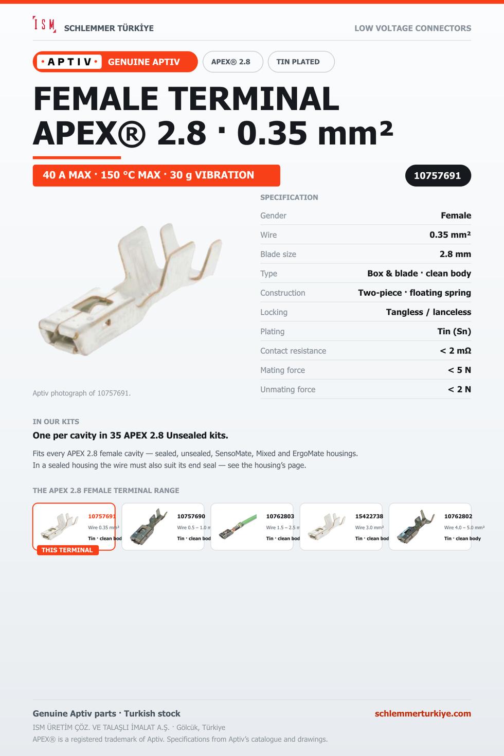 GENUINE APEX 2.8 FEMALE TERMINAL · TIN · 0.35 MM²