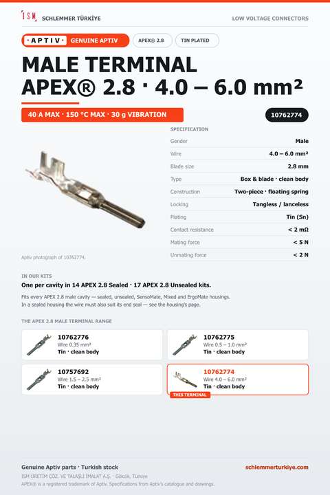 GENUINE APEX 2.8 MALE TERMINAL · TIN · 4.0 – 6.0 MM²