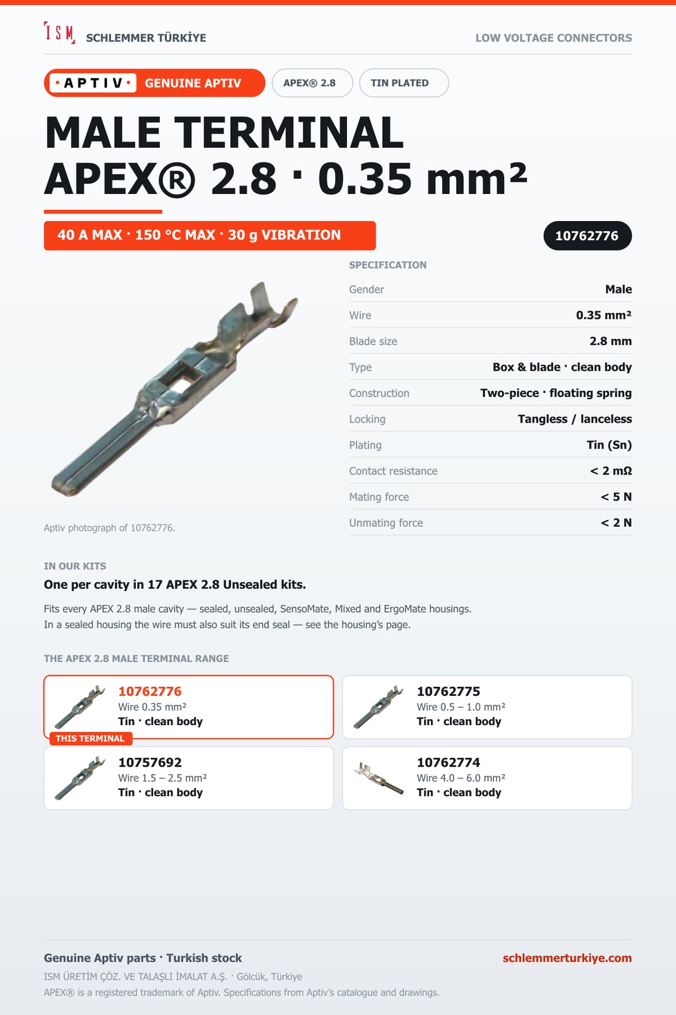 GENUINE APEX 2.8 MALE TERMINAL · TIN · 0.35 MM²