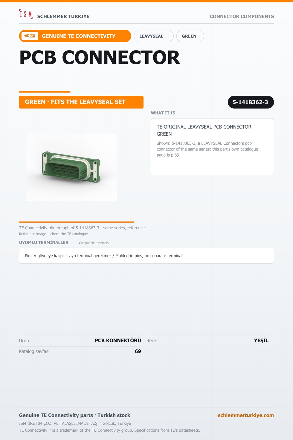 TE ORİJİNAL LEAVYSEAL PCB KONNEKTÖRÜ YEŞİL