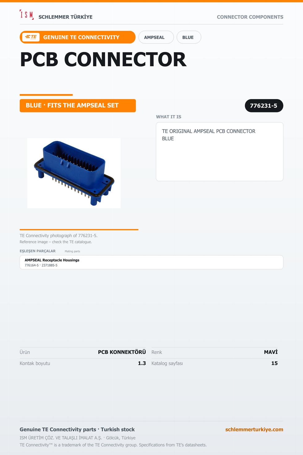 TE ORİJİNAL AMPSEAL PCB KONNEKTÖRÜ MAVİ