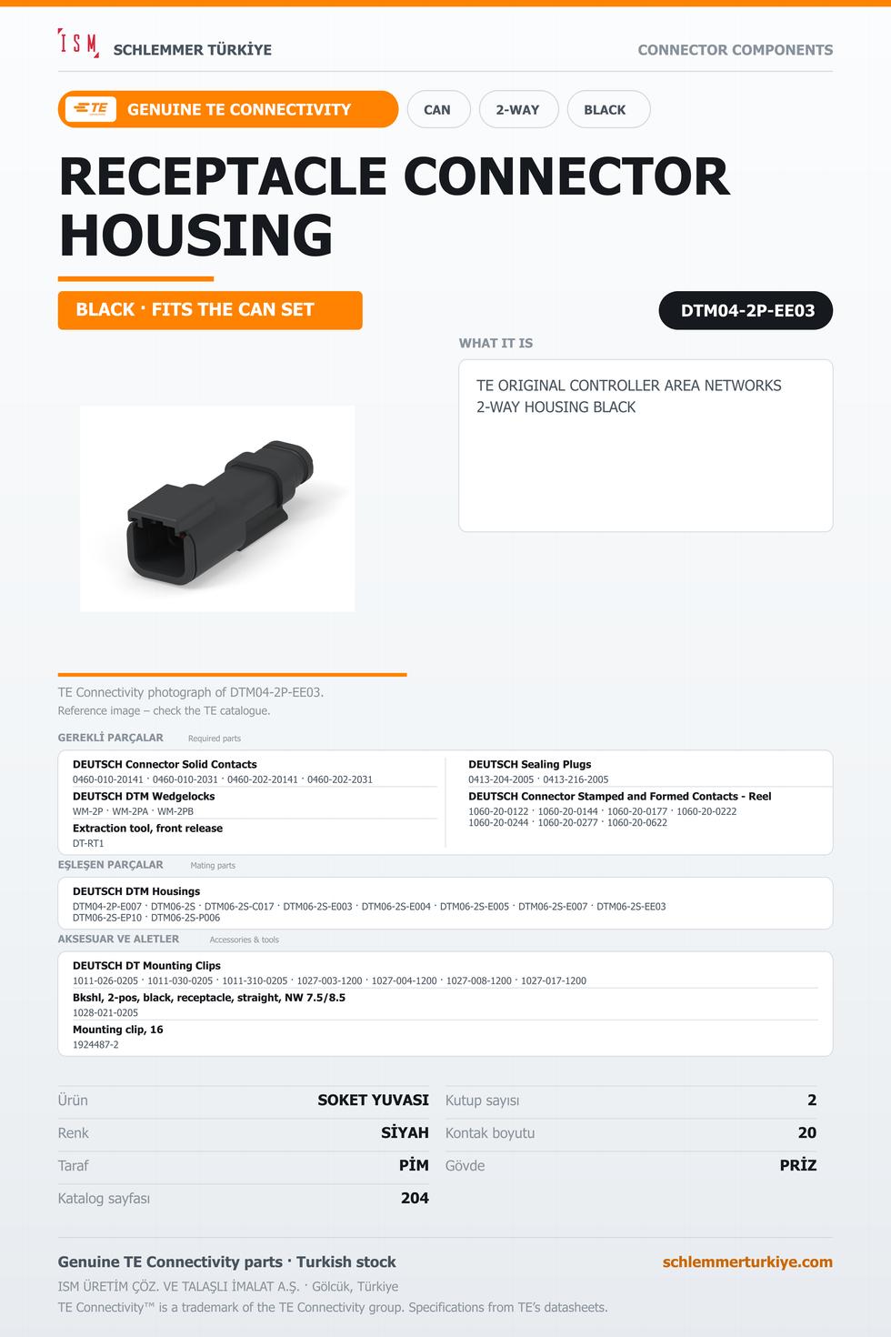 TE ORİJİNAL CONTROLLER AREA NETWORKS 2 KUTUP SOKET YUVASI SİYAH