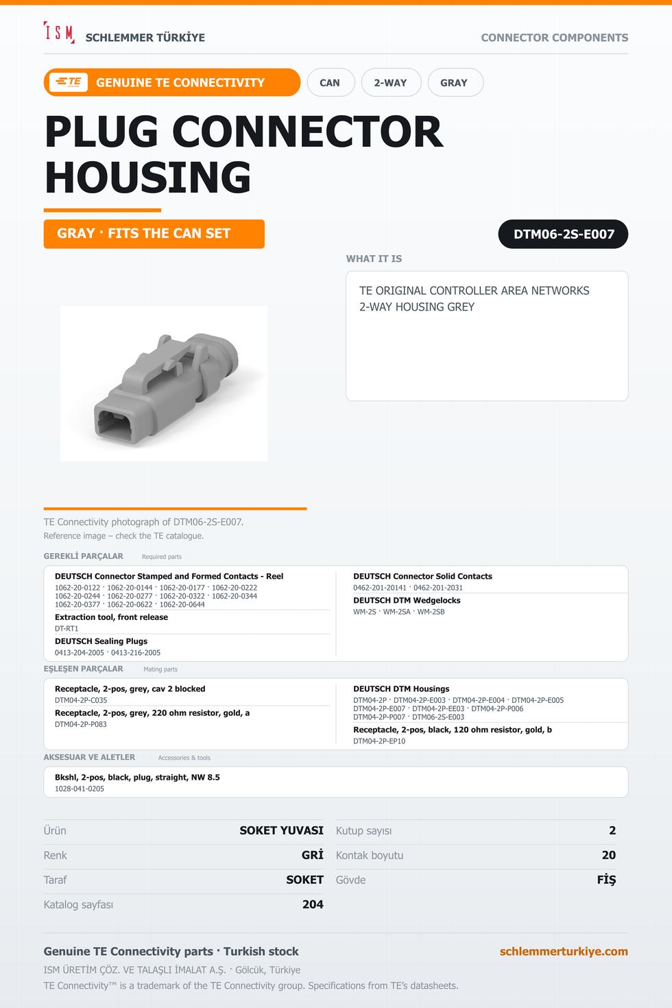 TE ORİJİNAL CONTROLLER AREA NETWORKS 2 KUTUP SOKET YUVASI GRİ