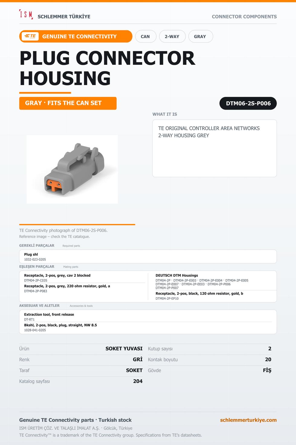 TE ORİJİNAL CONTROLLER AREA NETWORKS 2 KUTUP SOKET YUVASI GRİ