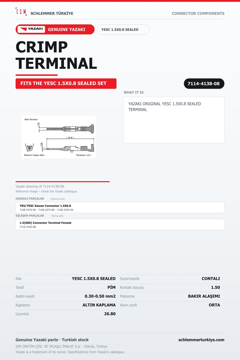ORİJİNAL YESC 1.5X0.8 SEALED TERMİNAL