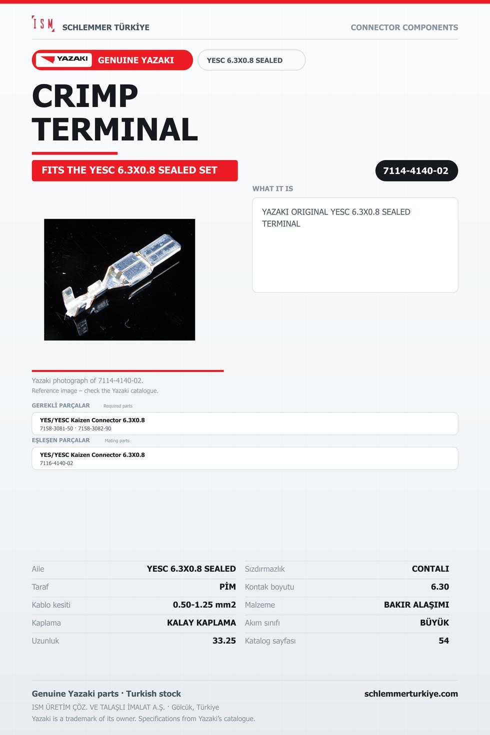 ORİJİNAL YESC 6.3X0.8 SEALED TERMİNAL