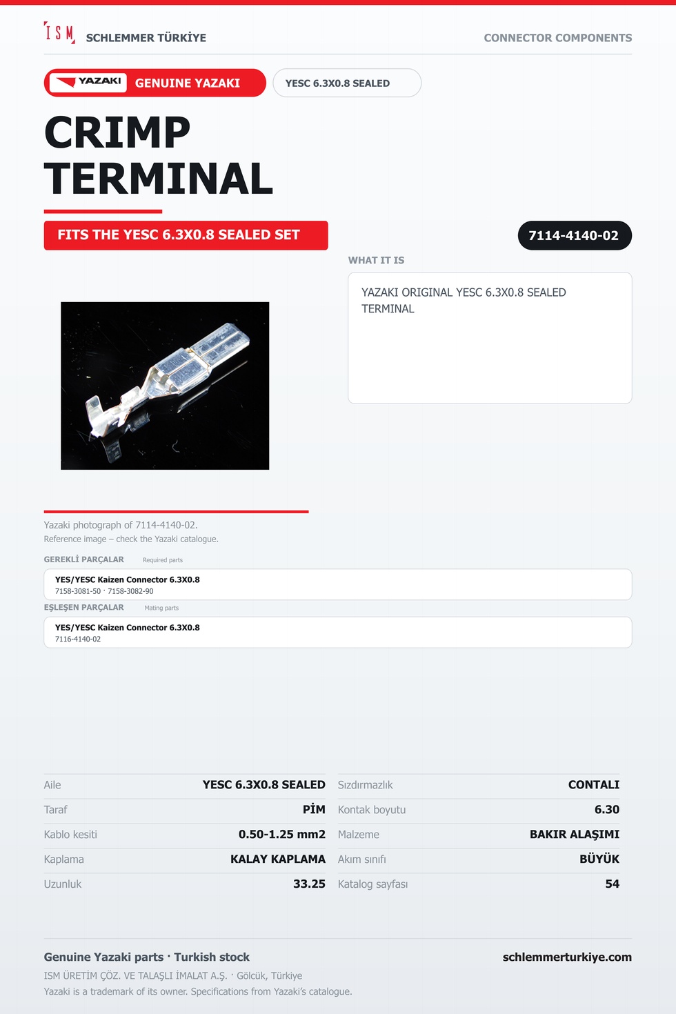 ORİJİNAL YESC 6.3X0.8 SEALED TERMİNAL