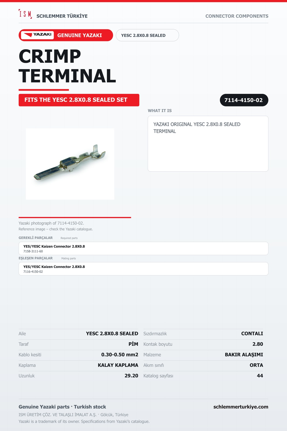 ORİJİNAL YESC 2.8X0.8 SEALED TERMİNAL