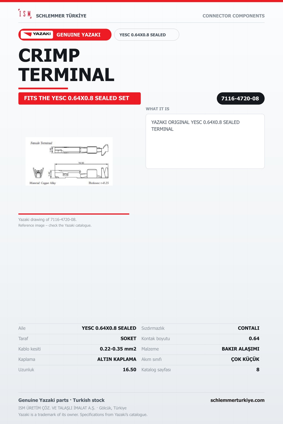 ORİJİNAL YESC 0.64X0.8 SEALED TERMİNAL