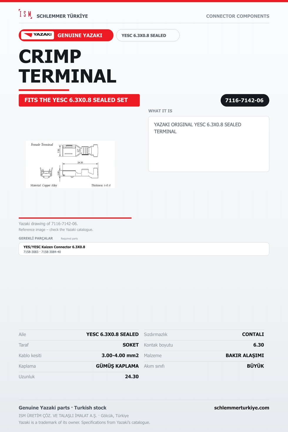 ORİJİNAL YESC 6.3X0.8 SEALED TERMİNAL