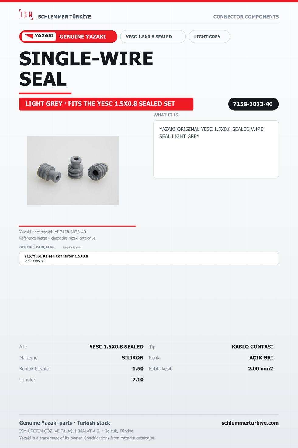 ORİJİNAL YESC 1.5X0.8 SEALED KABLO CONTASI AÇIK GRİ