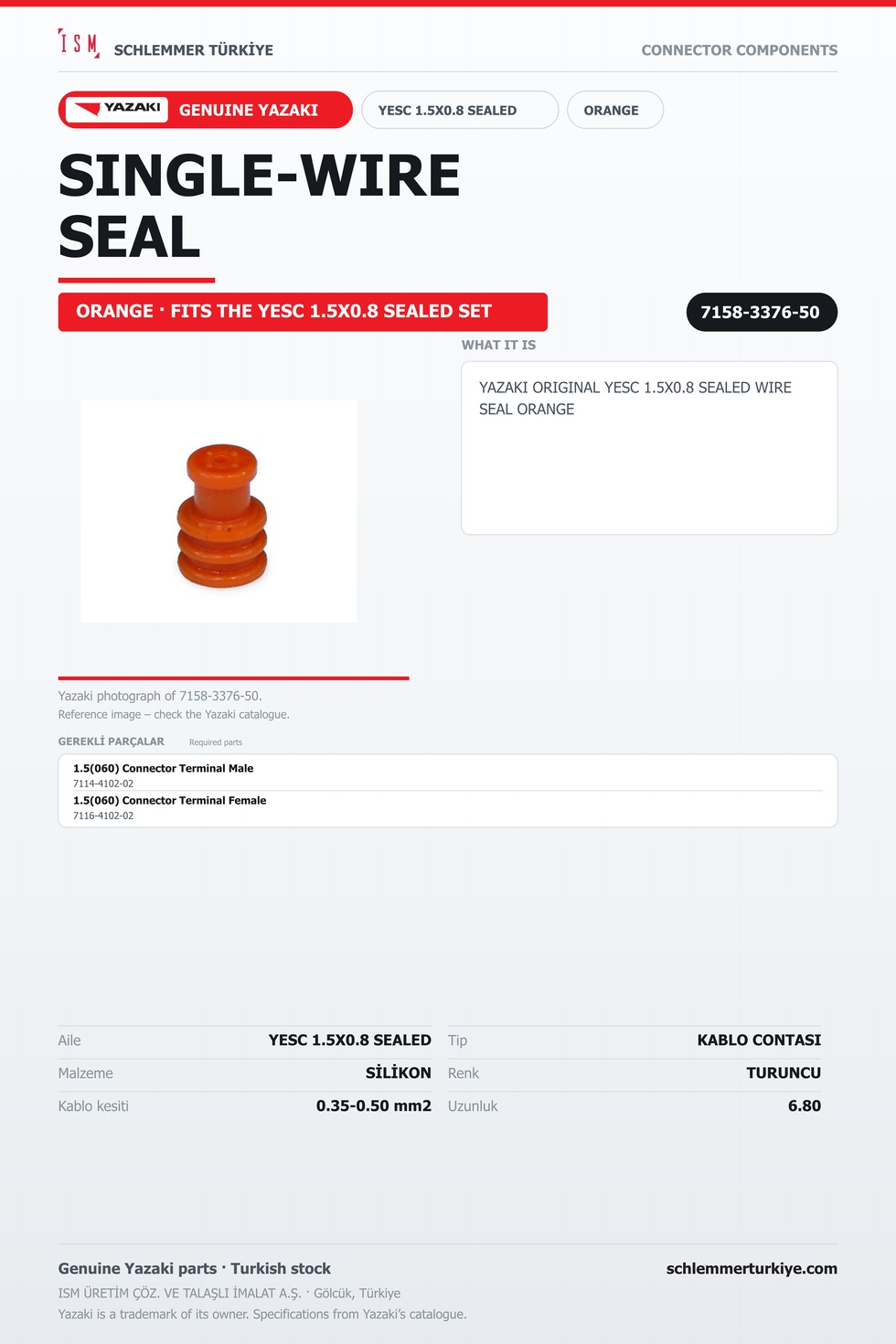 ORİJİNAL YESC 1.5X0.8 SEALED KABLO CONTASI TURUNCU