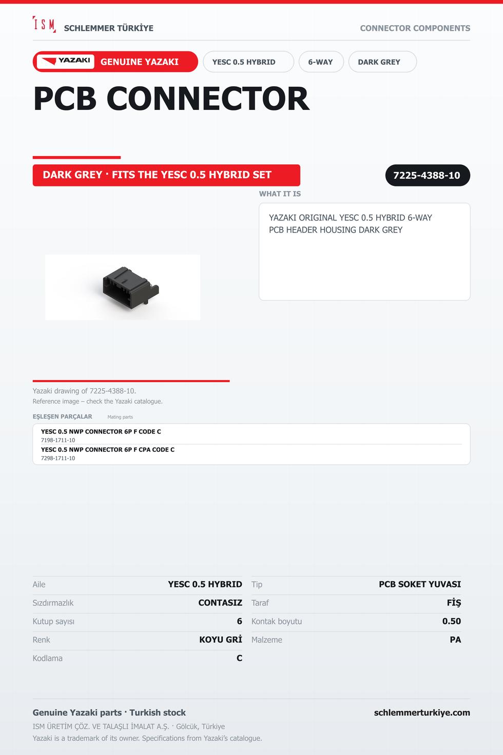 ORİJİNAL YESC 0.5 HYBRID 6 KUTUP PCB SOKET YUVASI KOYU GRİ