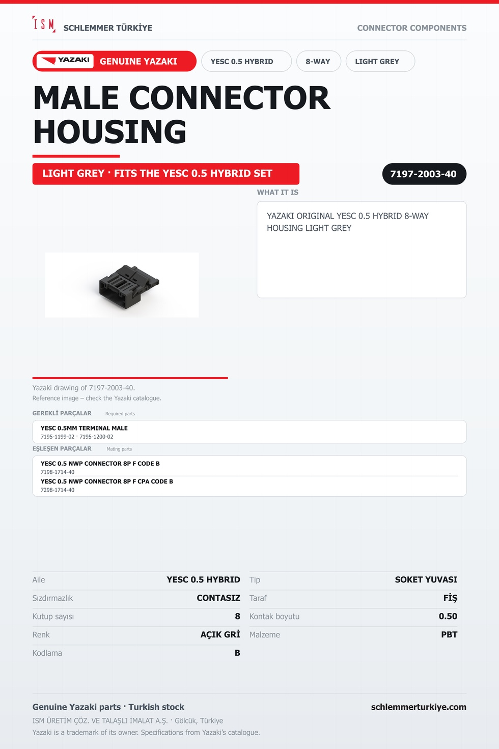 ORİJİNAL YESC 0.5 HYBRID 8 KUTUP SOKET YUVASI AÇIK GRİ