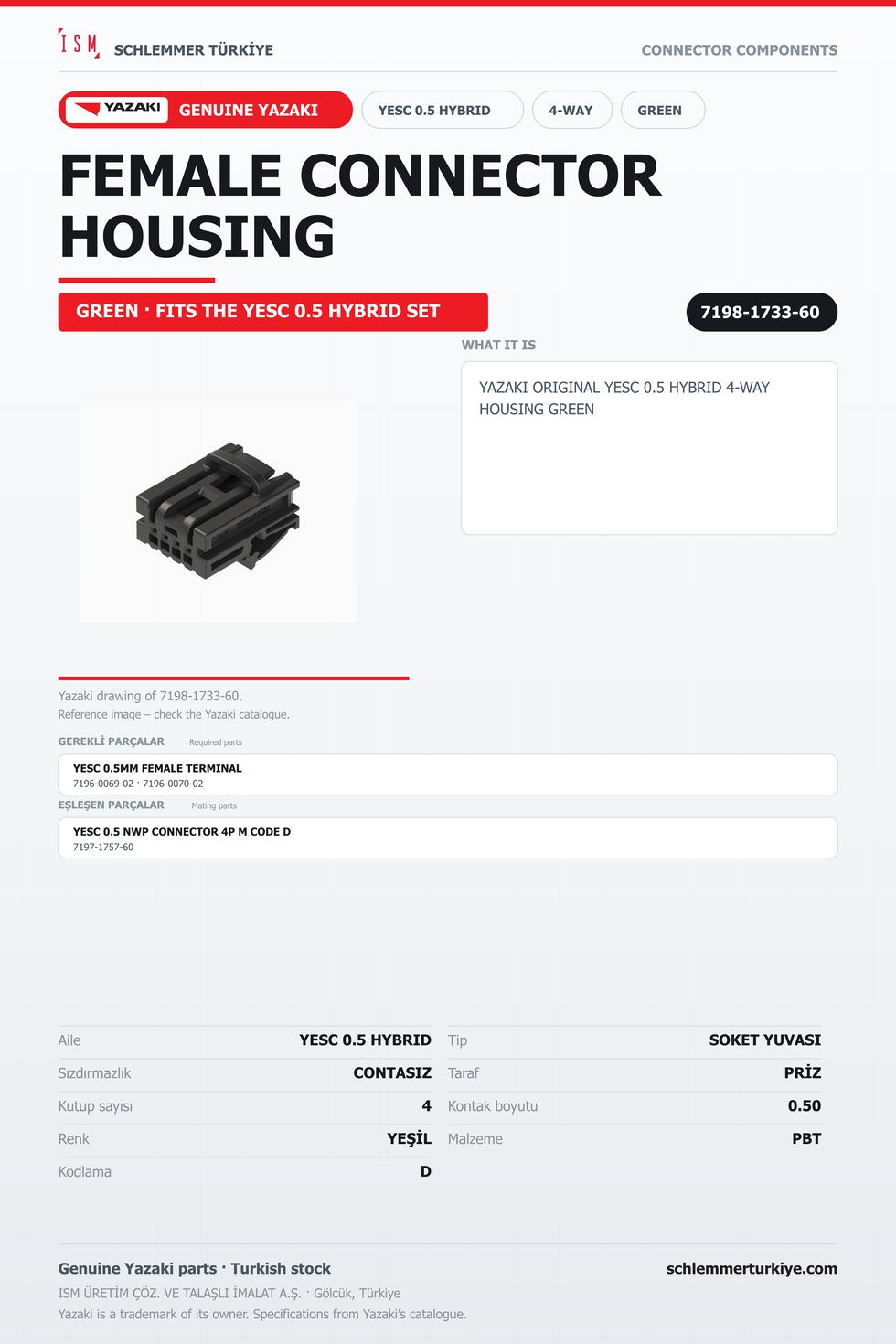 ORİJİNAL YESC 0.5 HYBRID 4 KUTUP SOKET YUVASI YEŞİL