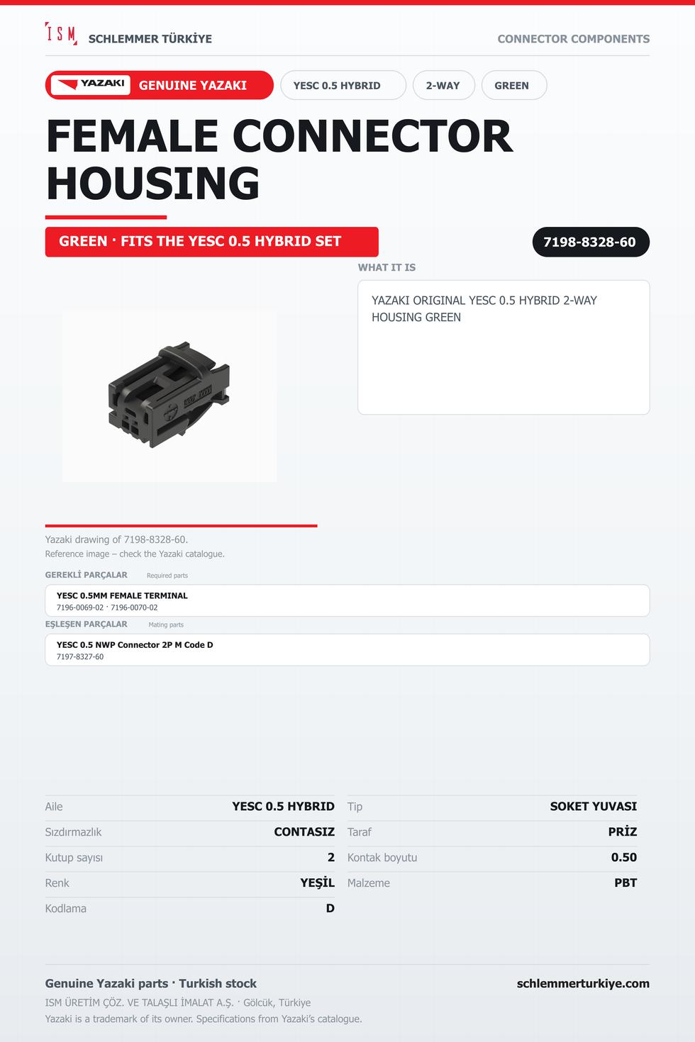 ORİJİNAL YESC 0.5 HYBRID 2 KUTUP SOKET YUVASI YEŞİL