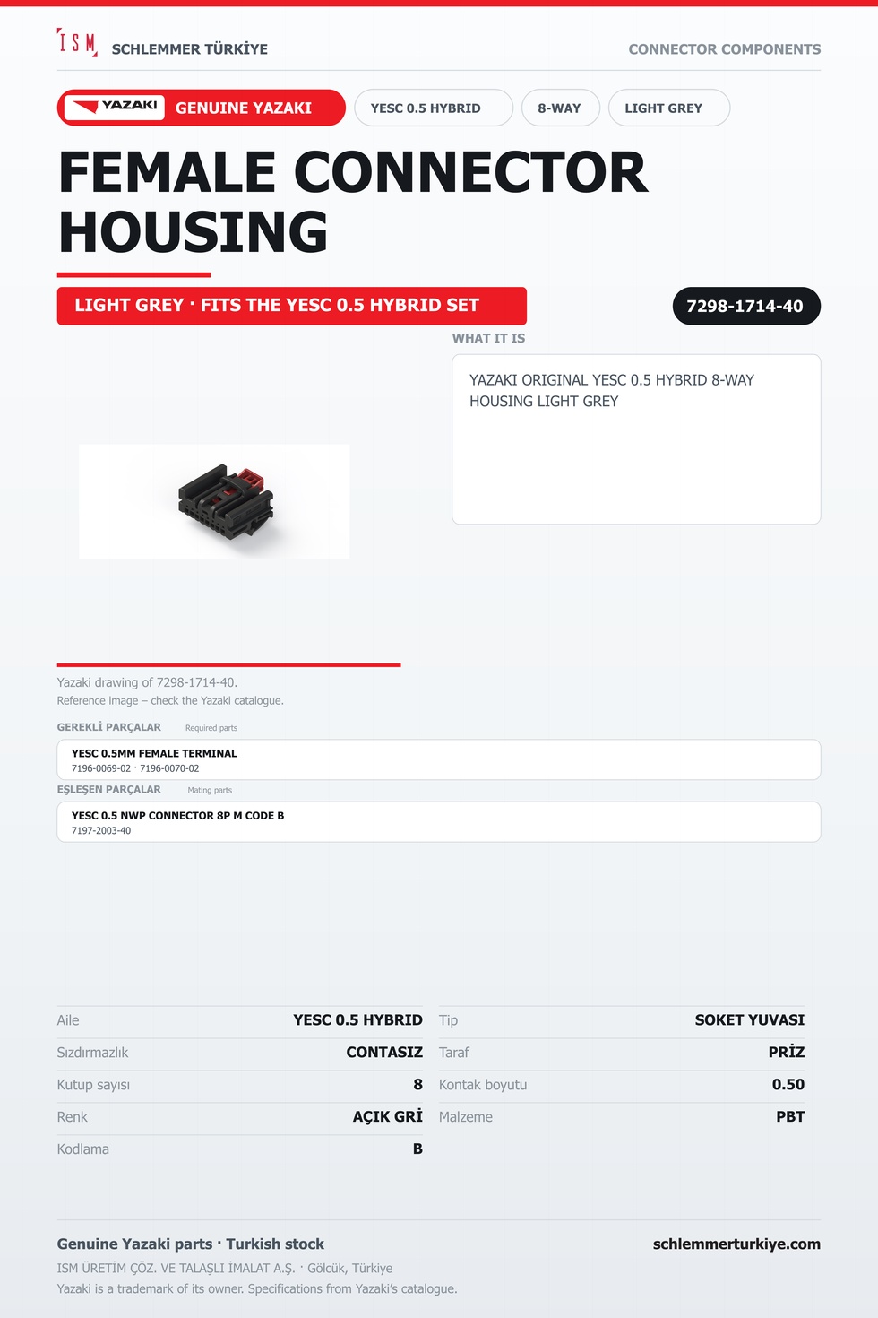 ORİJİNAL YESC 0.5 HYBRID 8 KUTUP SOKET YUVASI AÇIK GRİ