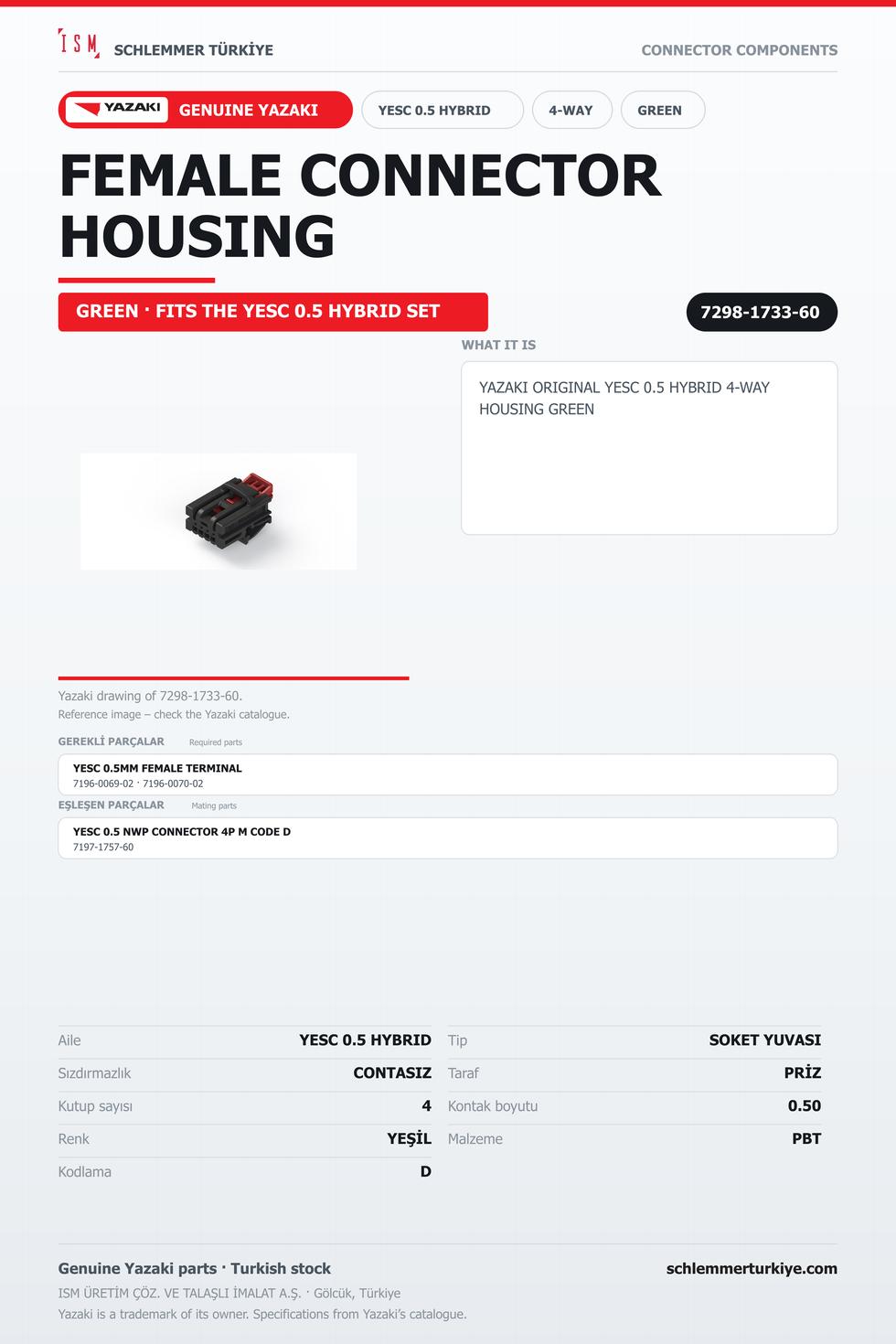 ORİJİNAL YESC 0.5 HYBRID 4 KUTUP SOKET YUVASI YEŞİL