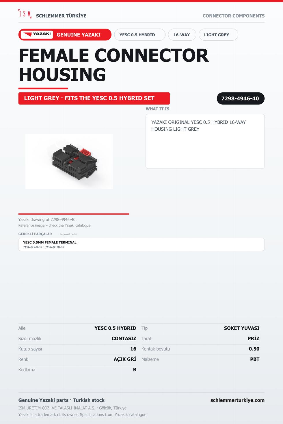 ORİJİNAL YESC 0.5 HYBRID 16 KUTUP SOKET YUVASI AÇIK GRİ